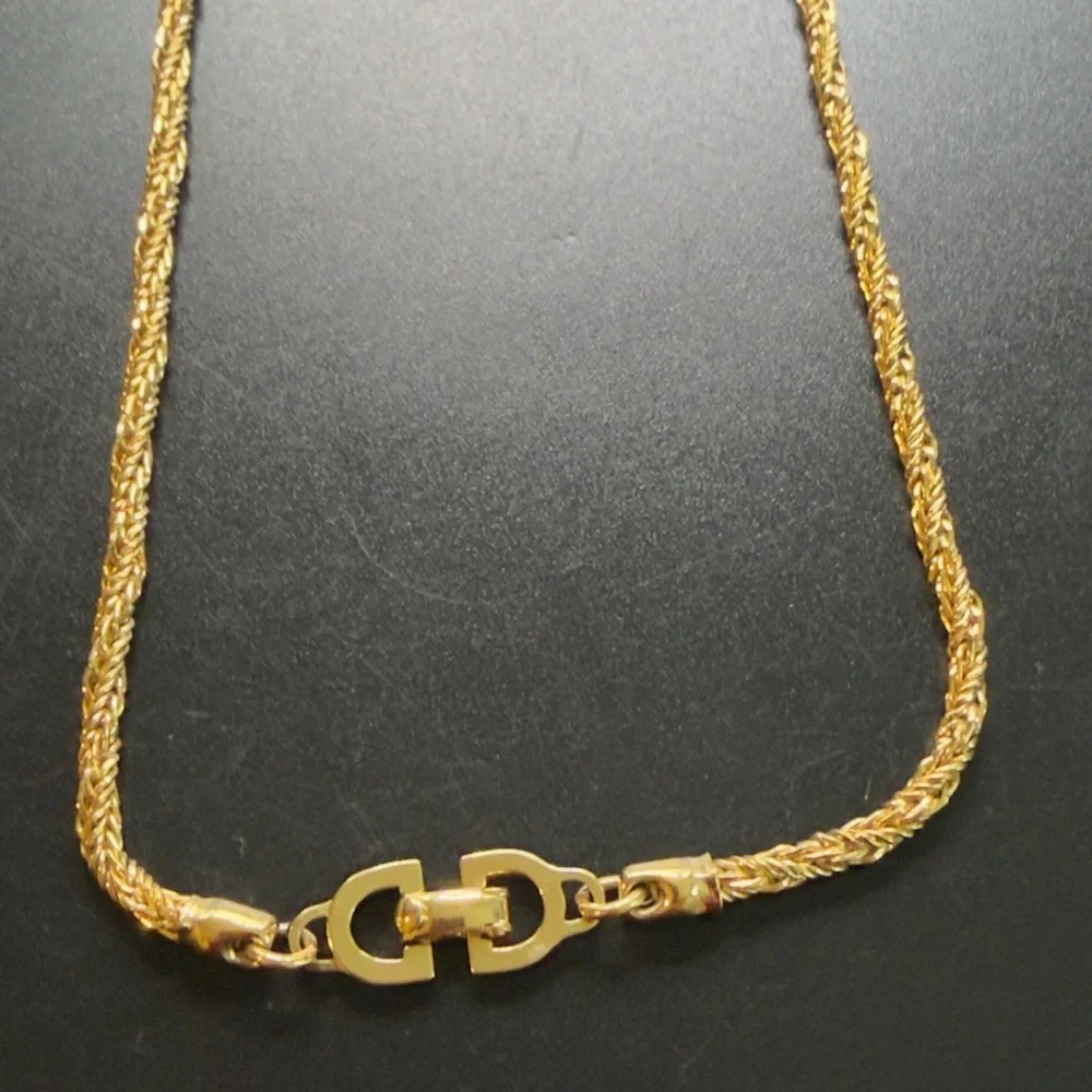 Vintage Christian Dior gold-plated rope twist necklace signature "CD" clasp - Picture 5 of 8